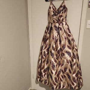 Morgan & Co. Cream and Purple Leaf Print Dress